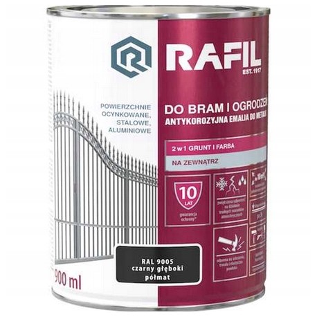 FARBA BRAMA OGRODZENIA CZARNY PÓŁMAT RAL9005 0,9L RAFIL