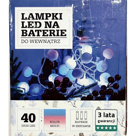 LAMPKI 40 LED NA BATERIE ŁAŃCUCH BAWEŁNIANE KULKI WEWNETRZNY MULTIKOLOR 210CM JUMI